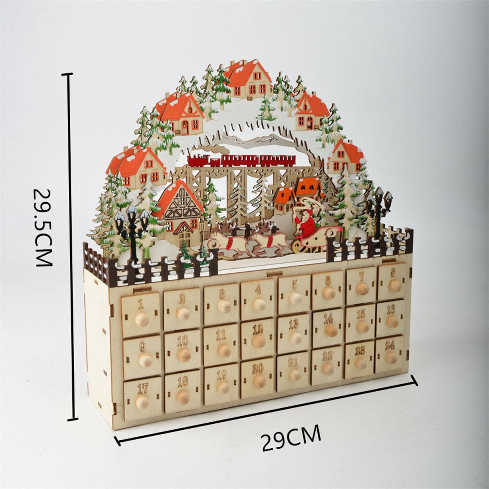 Weihnachts Adventskalender mit 24 Schubladen, Beleuchtete Weihnachtstischdekoration