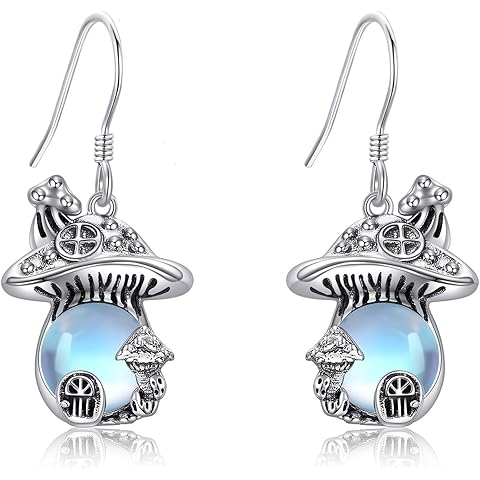 Mushroom Earrings Sterling Silver Moonstone/Moss Agate/Malachite/Turquoise Dangle Earrings Mushroom Mother's Day Jewelry Mothers Day for Women Mom