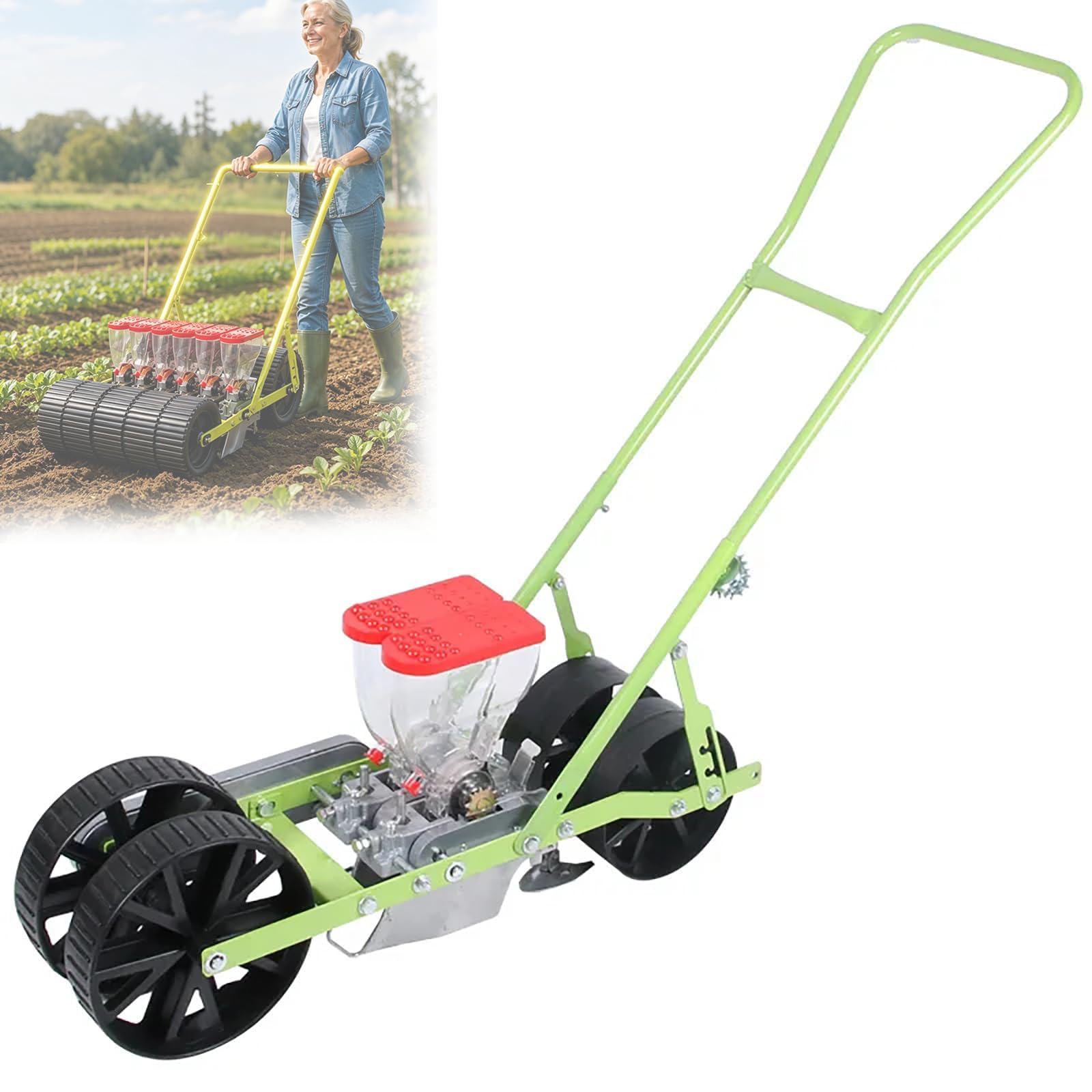 Ręczny siewnik do warzyw, precyzyjna sadzarka ogrodowa z regulowanym rozstawem rzędów 7-44 cm, do ponad 40 upraw, do upraw zewnętrznych w ogrodach 2-row