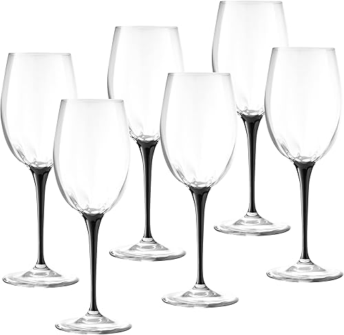 Barski Copas de vino blanco, copa de cristal, copa de agua, tallo negro llamativo, juego de 6 copas, 14 onzas, fabricadas en Europa disponible en Yaxa Colombia