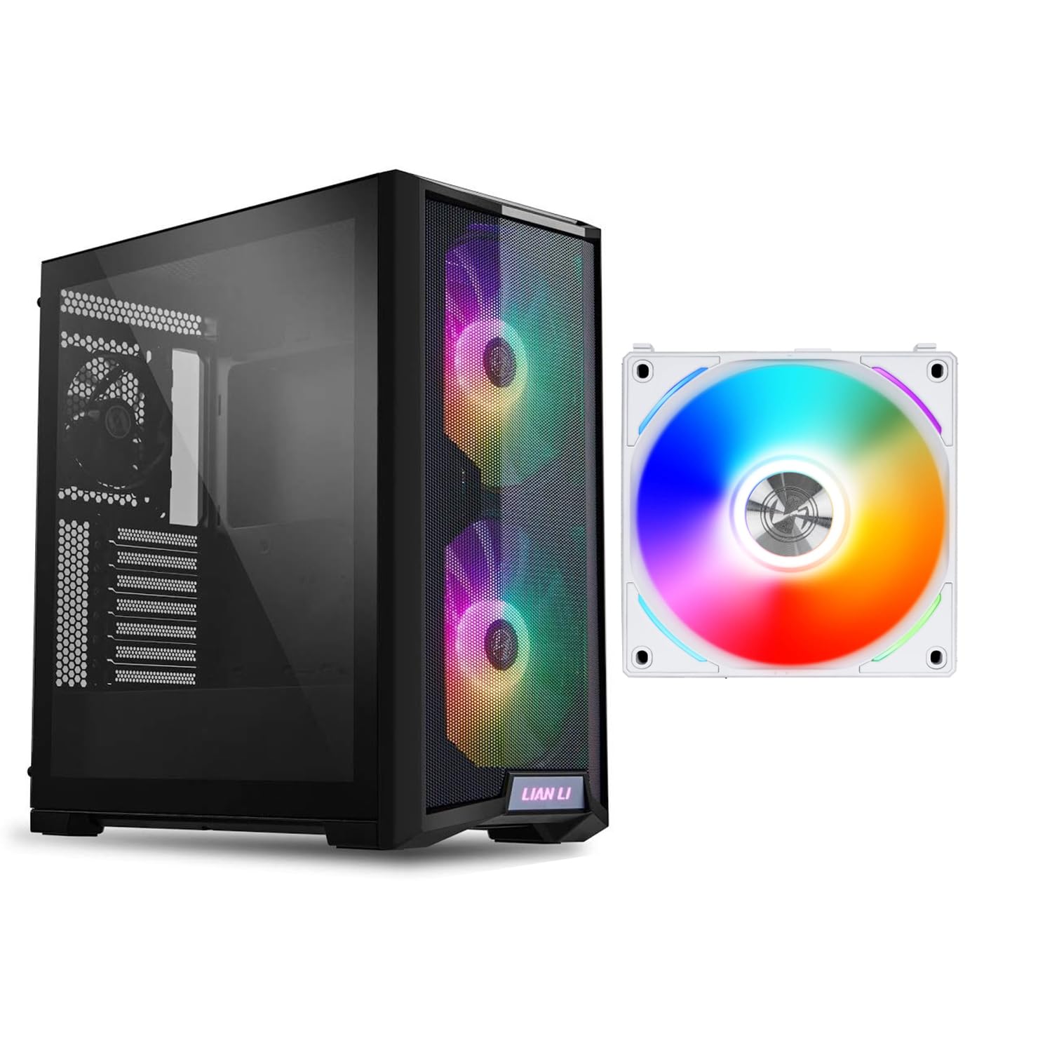 LIAN LI LANCOOL 215 E-ATX RGB PC Gaming Case (Black) Bundle with UNI Fan AL120 Revolutionized Daisy-Chain 120mm ARGB Fan (White)
