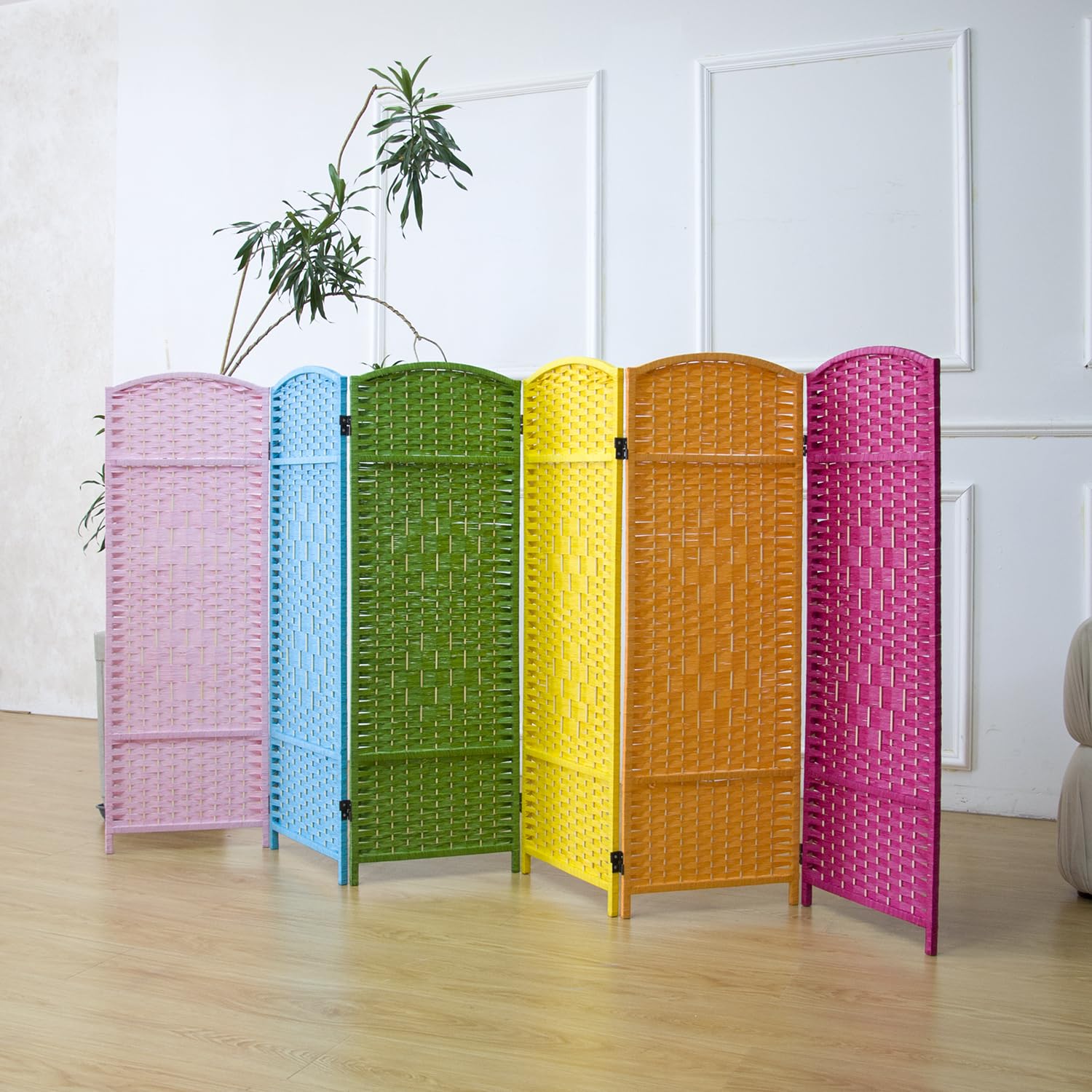Photo 1 of Furnnylane 6 Panel Rattan Divider Short Room Partition Screen,Double Sided Folding Divider for Room Separation,Colorful,47.2" H x 94.5" W