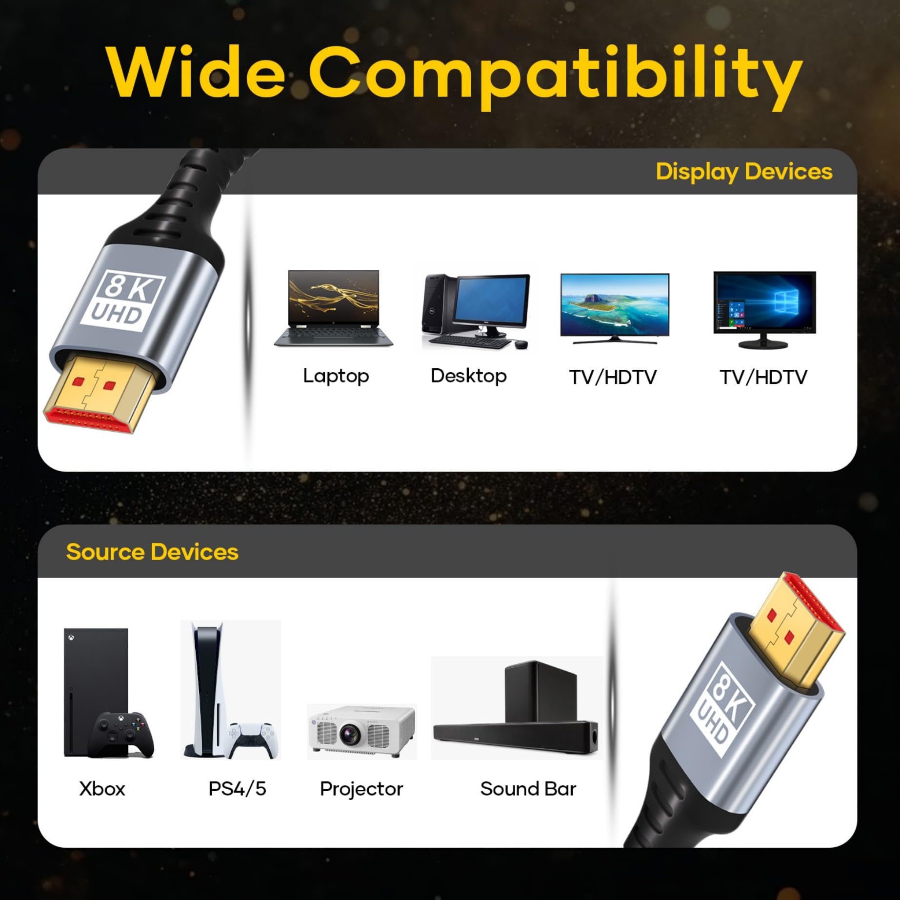 Kabel HDMI 2.1 10K 8K, 5 m, 48 Gb/s, ultra szybki kabel HDMI 10K 8K przy 60 Hz, 4K przy 120 Hz, 7680P, HDMI 2.1, obsługuje HDR10, eARC 3D, HDCP 2.2 i 2.3, kompatybilny z PS5/4 X-Box, HDTV, laptopem