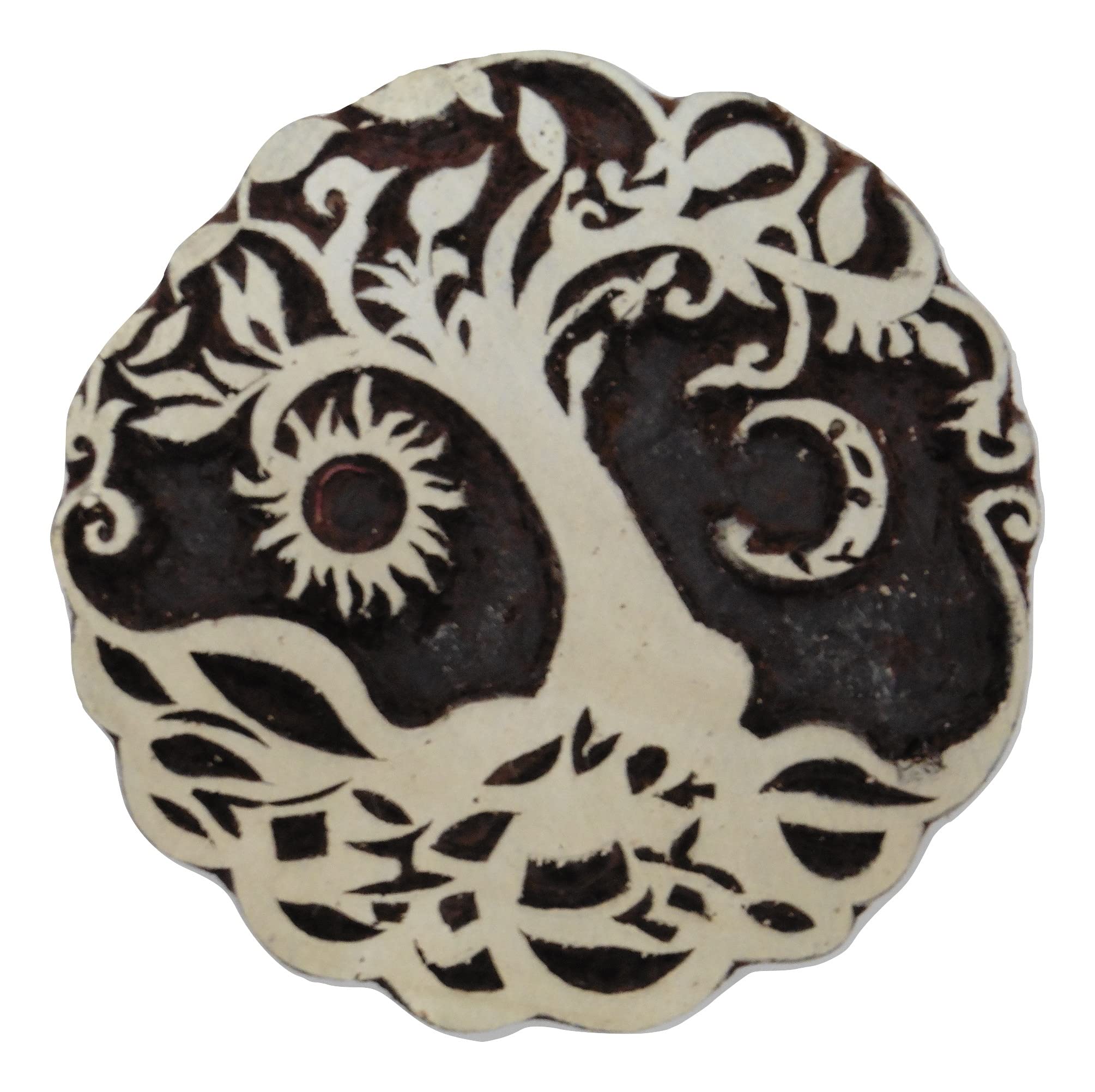 Pilgrims Fair Trade Celtic Tree Of Life Sun Moon Round Indian Hand Carved Wooden Printing Block Stamp
