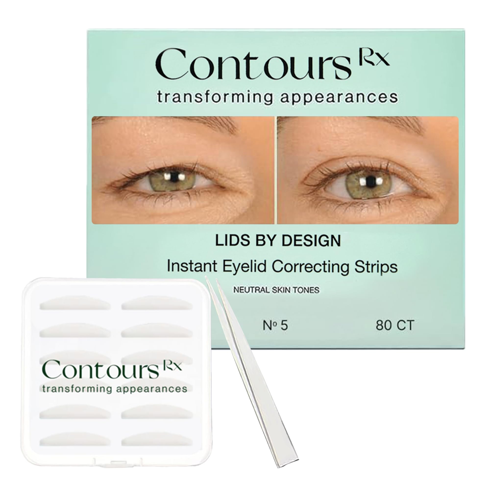Contours Rx Lids by Design – 5mm Transparent Eyelid Lift Strips for Casual Mild to Moderate Hooded Lids – Medical-Grade, Anti-Aging Eyelid Tape – 80 Count