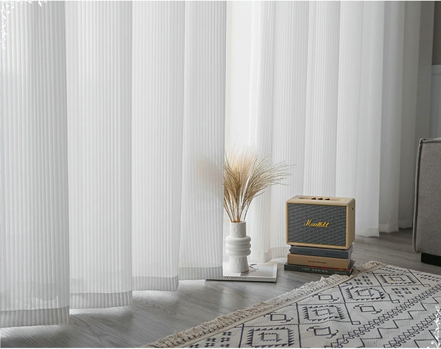 Daesar 2 Panels Semi Transparent Curtains 54 Inch Length, Eyelet Voile Curtains Solid Color Striped Sheer Drapes Window Treatment for Home, Office, Bedroom Living Room, 52x54 Inch Light Grey