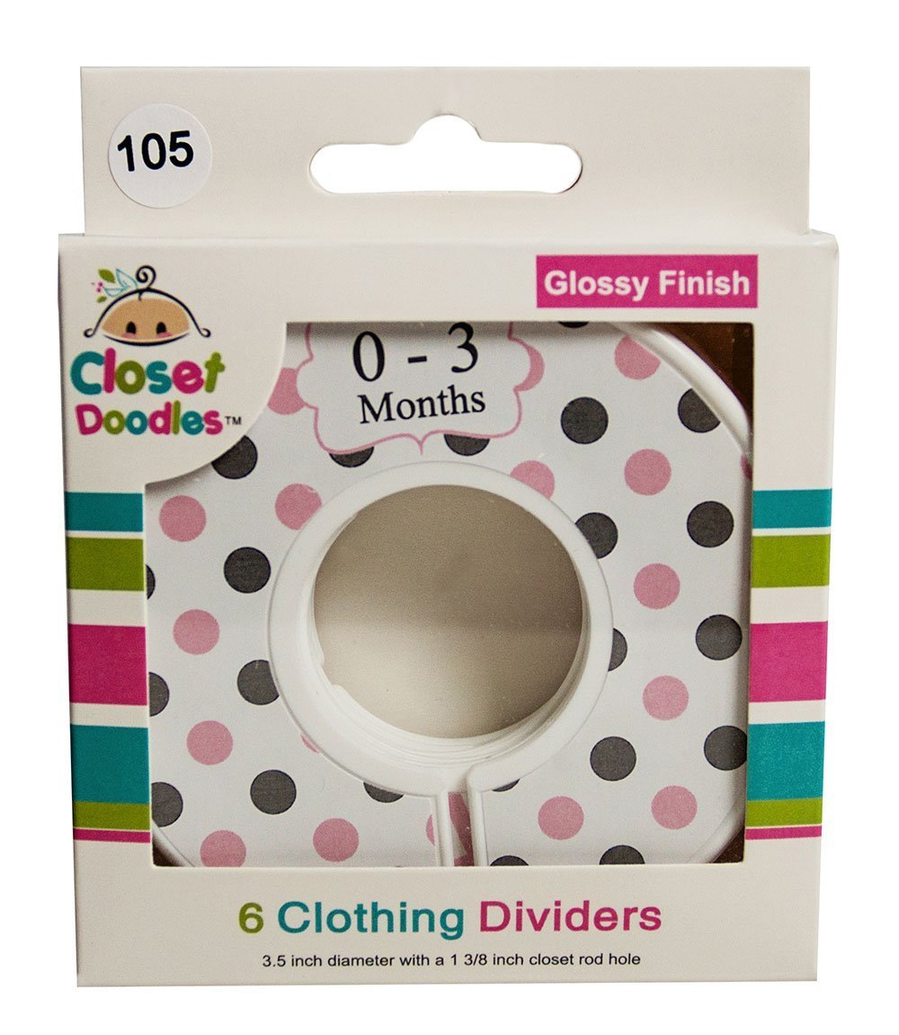 Closet Doodles C105 Pink Gray Polka Dot Chevron Girl Baby Clothing Dividers Set of 6 Fits 1.25inch Rod