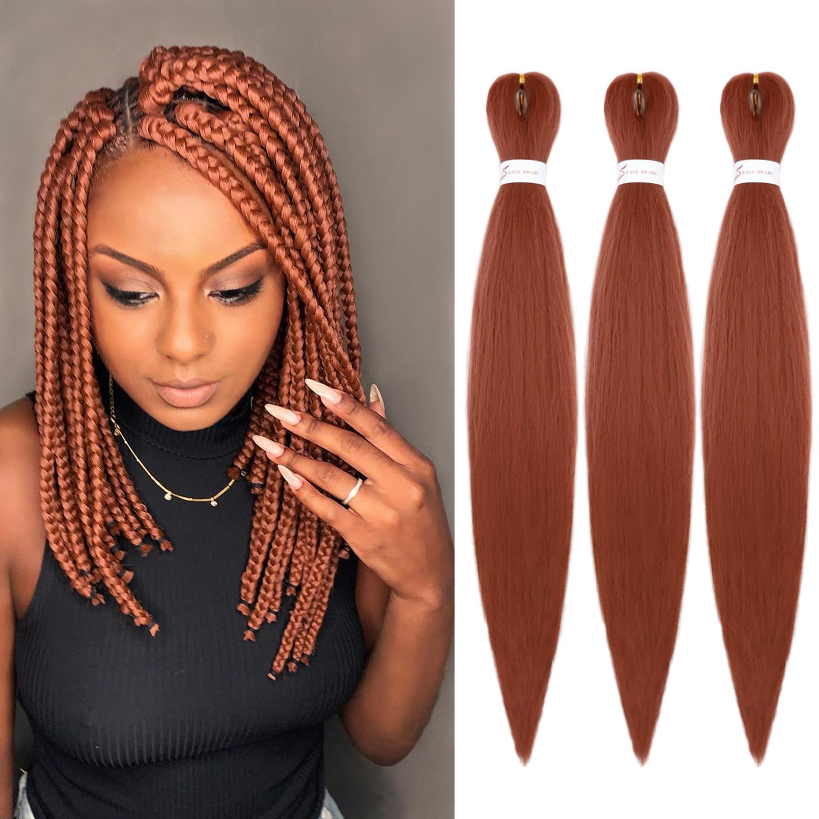 Amazon.com : IXIMII Ginger Braiding Hair Pre Stretched 16 inch 3