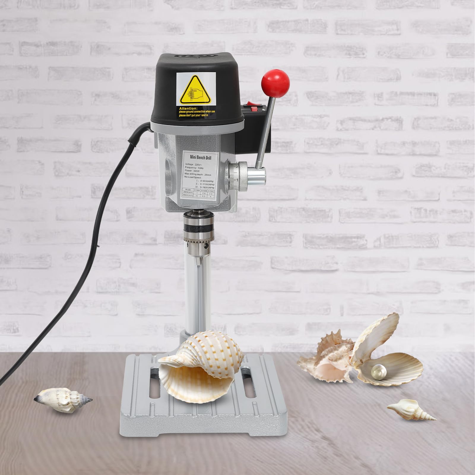 Mini trapano a colonna di banco da 340 W, velocità regolabile (8000-16000 giri/min), base in ghisa,design ergonomico, ideale per legno, plastica, alluminio e progetti fai da te