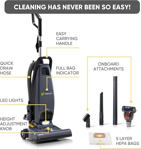 Miniatura 3 de Prolux Phantom Pro - Aspiradora vertical comercial  Filtración HEPA, embolsada, alta succión, limpieza profunda, ligera con herramientas integradas