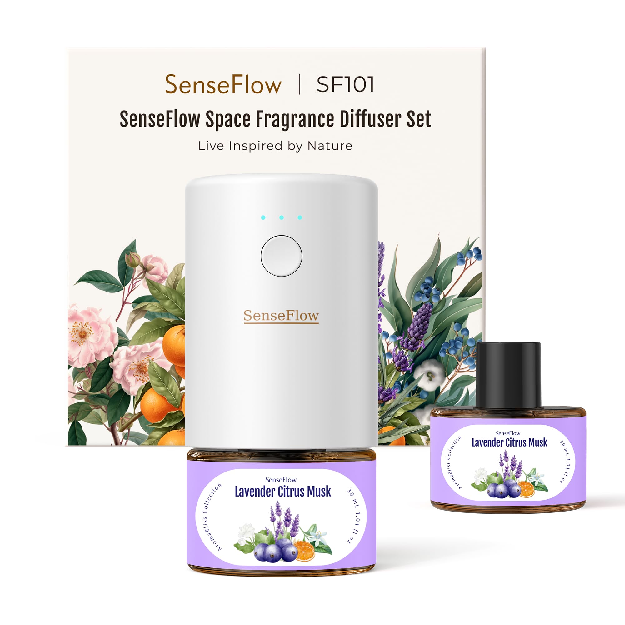 SenseFlow Aroma Diffuser for Essential Oils SF101 Pro, Waterless Ultrasonic Fragrance Plug Room Fragrance, 100% Vegetable Air Freshener, 120 Days Aroma for Home, Hotel - Up to 100 m² - Golden Heat
