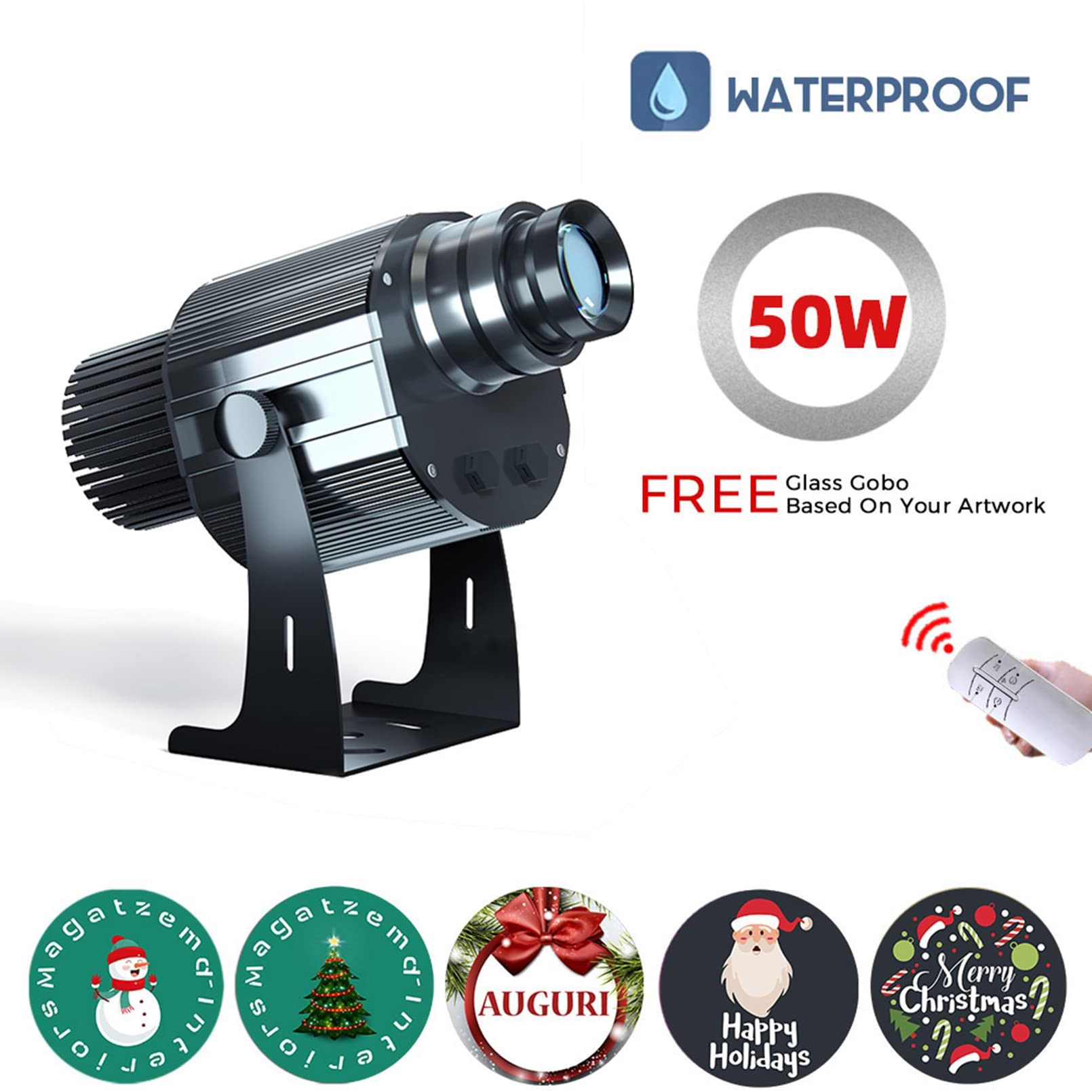 50W GOBO Logo Projector - GO -Projektor, einschließlich maßgefertigter Gobos für Hotel Car Wash Company Store Hochzeit Werbung im Freien im Freien,Schwarz