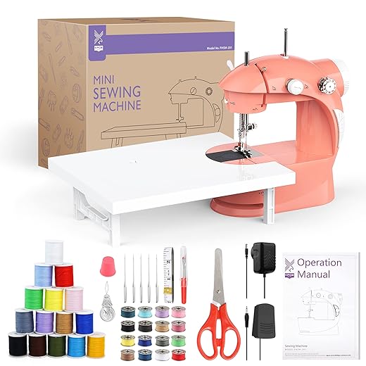 Mini Sewing Machine with 42PCS Sewing Kit, Foot Pedal, Adapter (Orange)