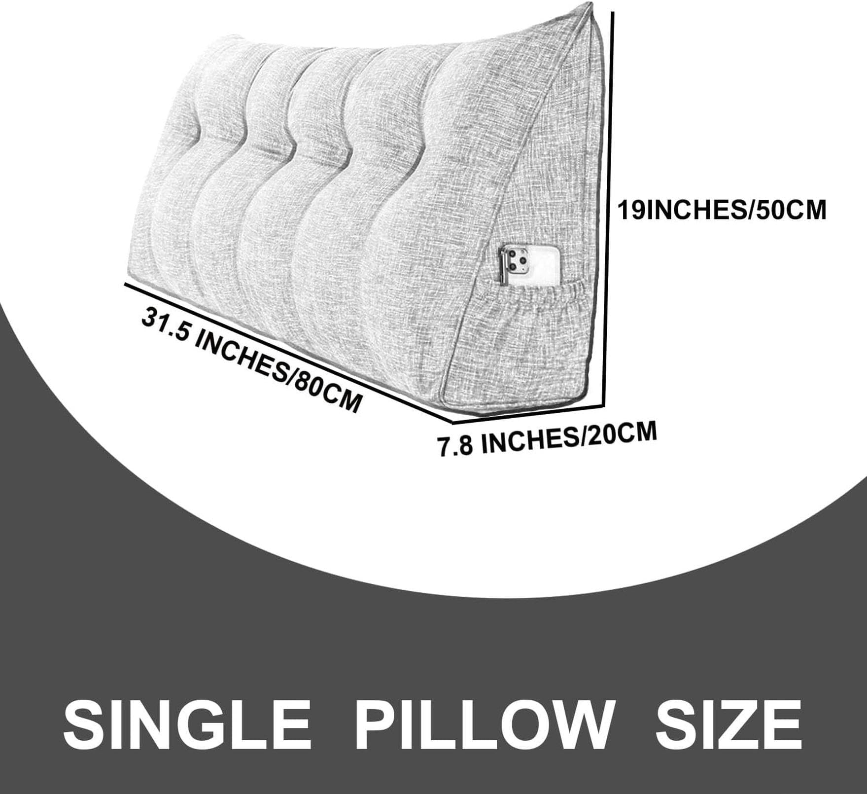 Almohada triangular grande para cabecero de cama, cojín de lino y algodón para leer, soporte de espalda, funda extraíble, cómoda almohada de posicionamiento