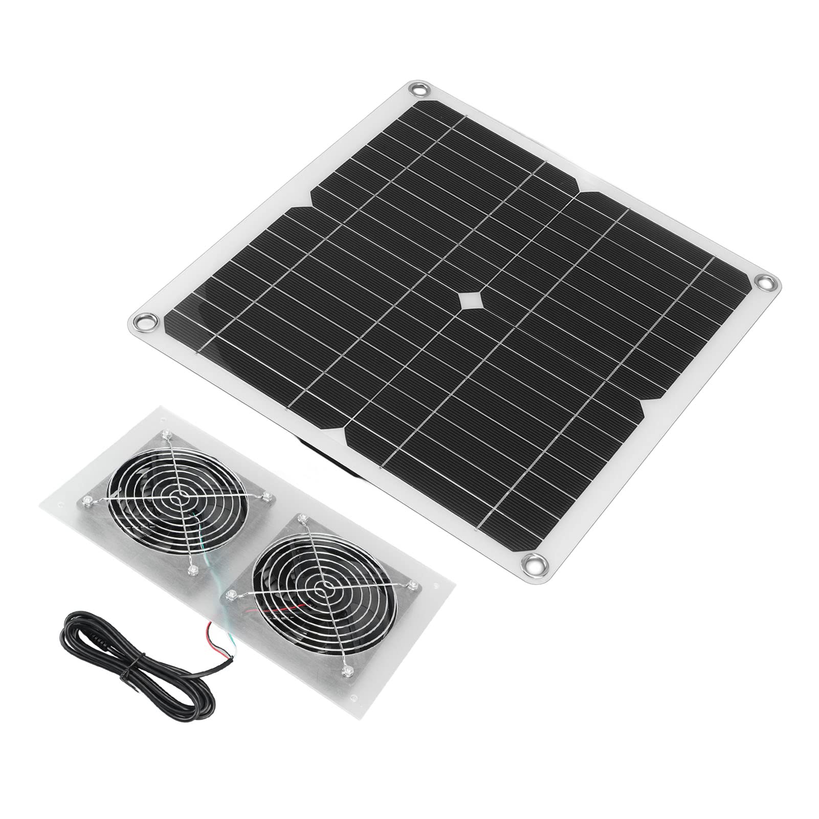 Zestaw Wentylatora Zasilanego energią słoneczną 25 W, Podwójny Wentylator Wyciągowy ABS Laminowany PET, Wentylacja USB 5 V DC 18 V IPX65 dla Kurnika Szklarnia Stodoła Poddasze