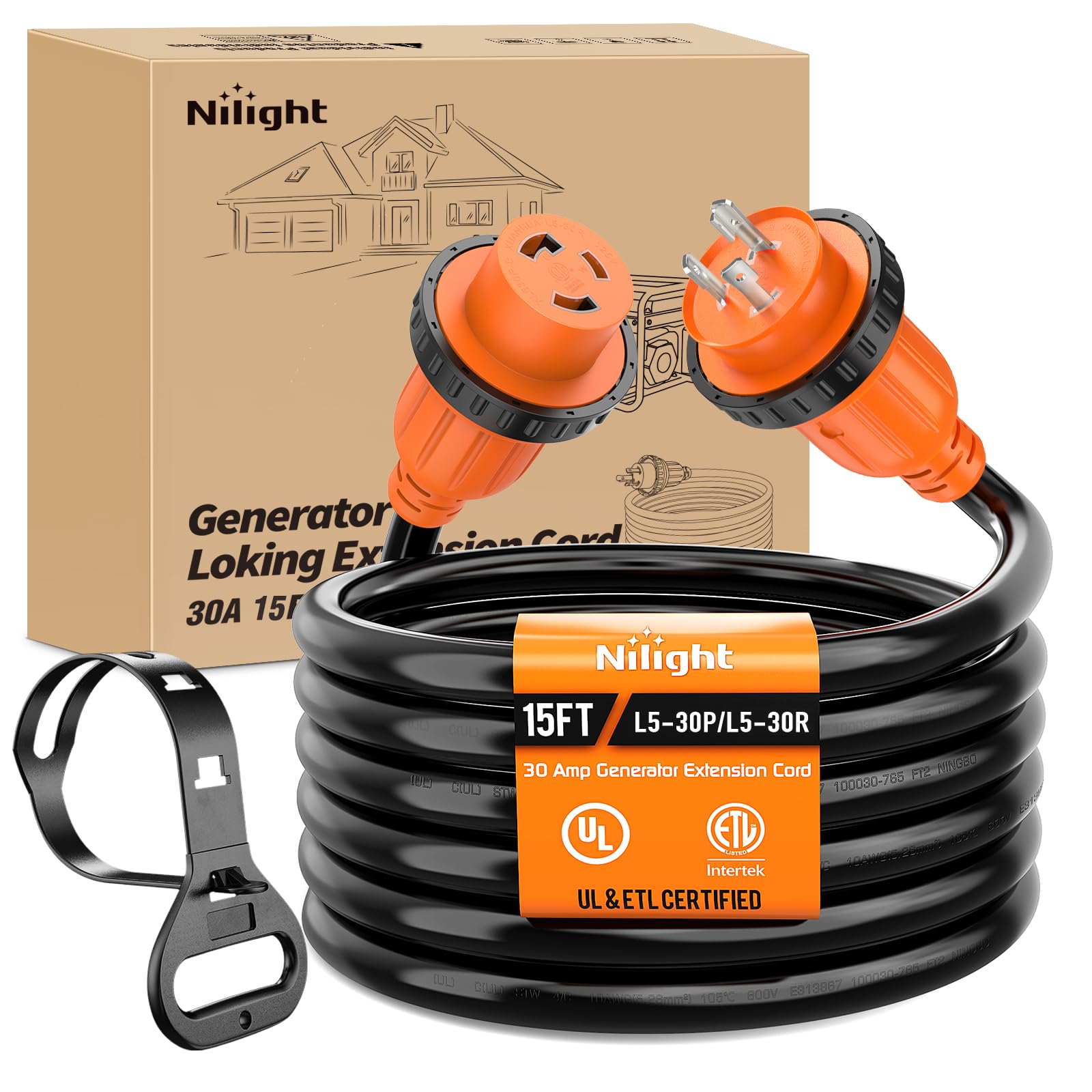 Nilight 30 Amp 15FT Generator Extension Cord 3 Prong Shore Power Cords