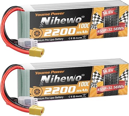 4S Lipo Battery 14.8V 2200mAh RC Battery Soft Case 100C with XT60 Plug for FPV Drone RC Quadcopter Helicopter Airplane Car Truck Boat RC Models (2 Pack)