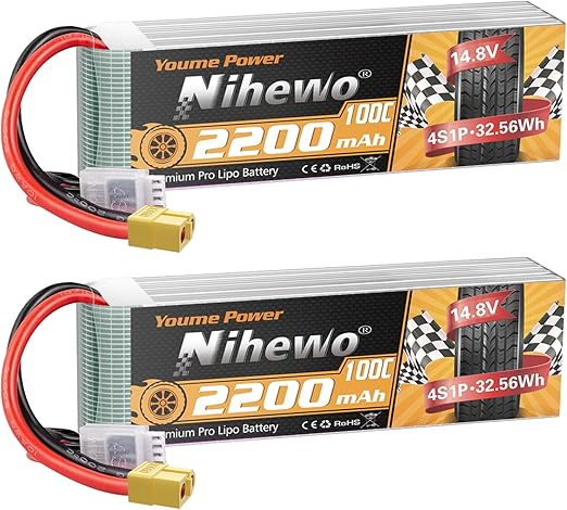 4S Lipo Battery 14.8V 2200mAh RC Battery Soft Case 100C with XT60 Plug for FPV Drone RC Quadcopter Helicopter Airplane Car Truck Boat RC Models (2 Pack)