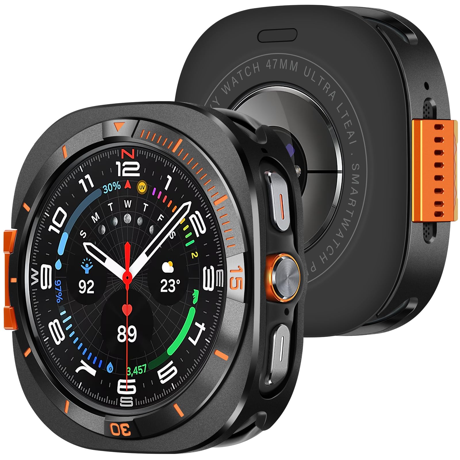Amizee Metalowe etui 2 w 1 kompatybilne z Samsung Galaxy Watch Ultra (2025/2024) z tylną okładką, wytrzymałe metalowe etui odporne na zarysowania, ochronne etui do Galaxy Watch 47 mm, czarne