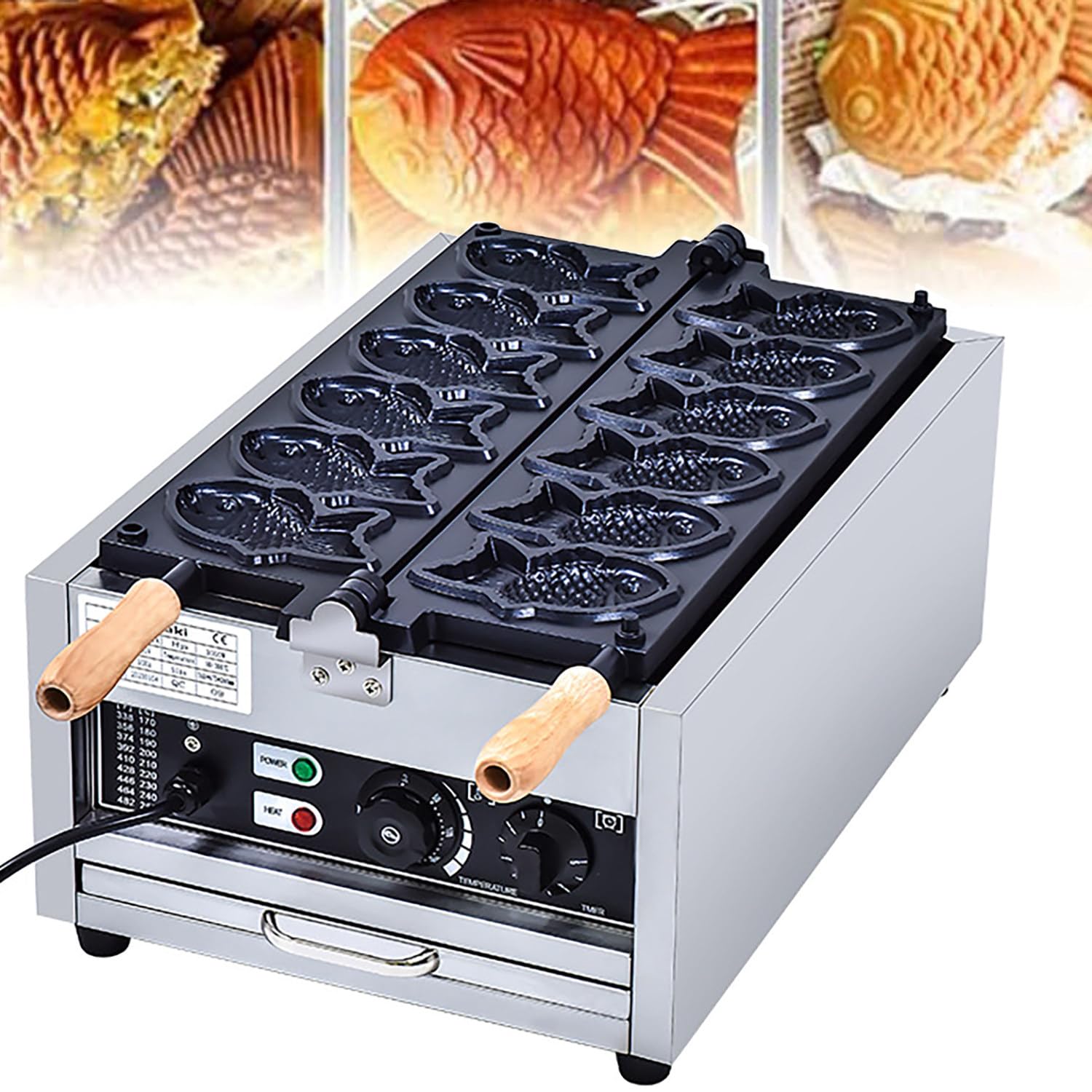 Plancha para Gofres Taiyaki con Revestimiento Antiadherente De Teflón,Temperatura Ajustable De 50 a 300 ℃,Máquina Multifuncional para Hacer Gofres De Pescado Y Aperitivos