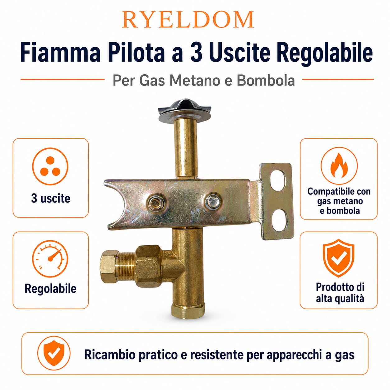 RYELDOM Llama Piloto Ajustable De 3 Salidas | Para Gas Metano Y Bombona | Alta Calidad Para Cocinas Y Calentadores