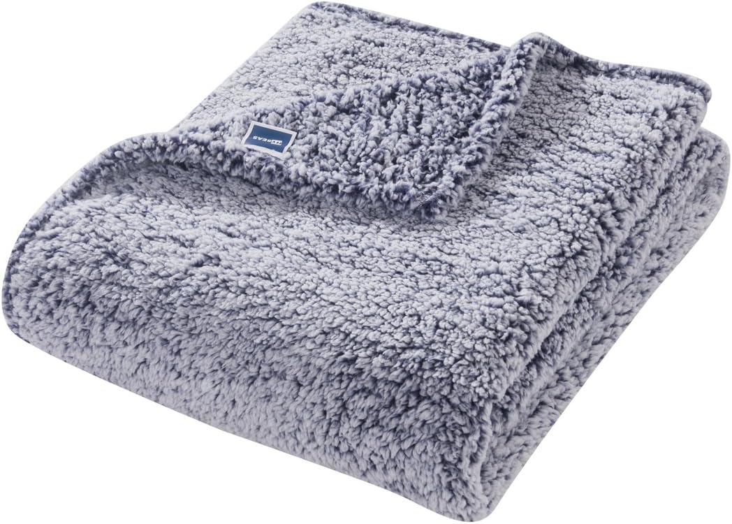HYSEAS Sherpa Throw Blanket Blue - Super Soft Plush Cozy Solid Blanket for Couch, Bed, Chair, Sofa - All Seasons Lightweight Brush Fabric Microfiber - 50x60 Inch