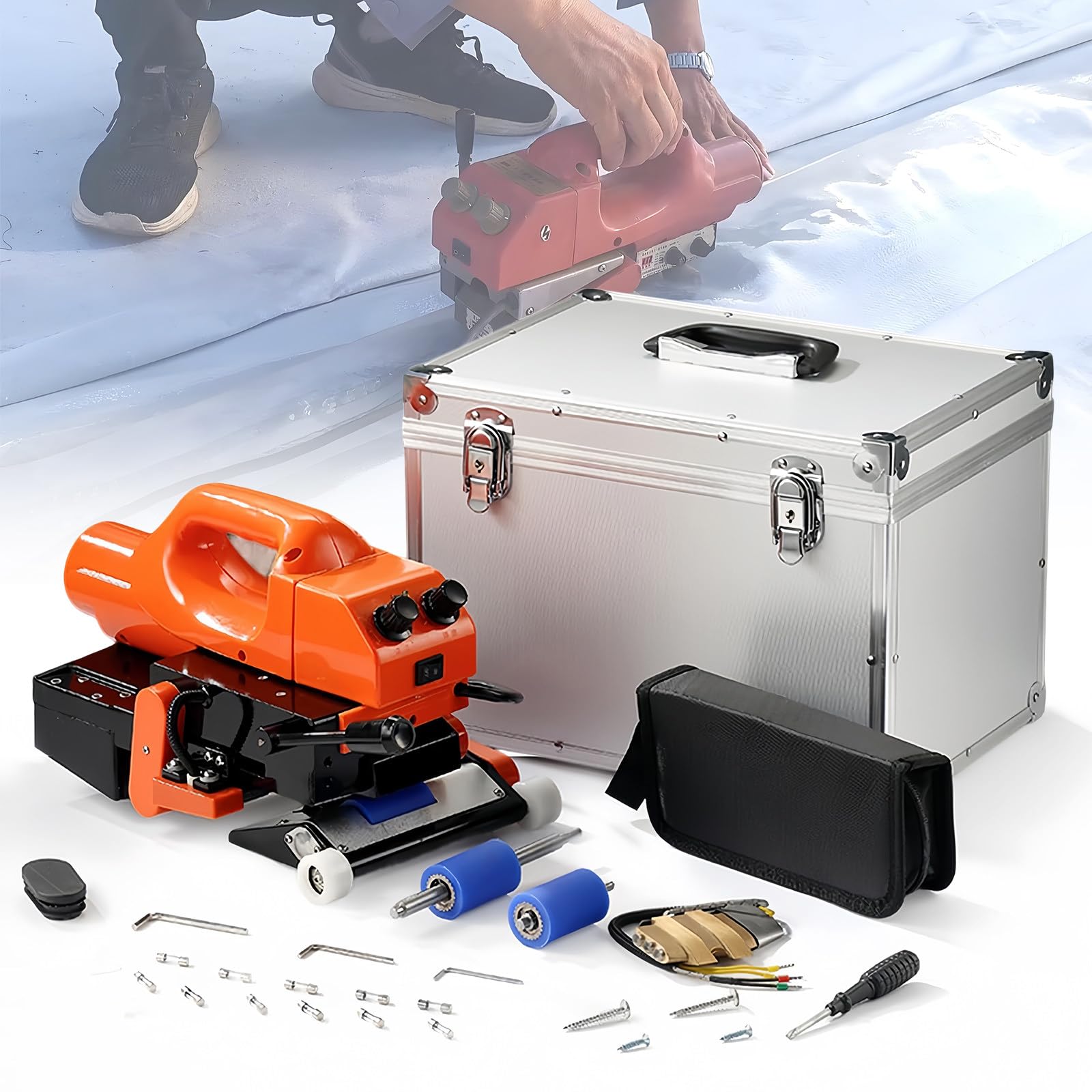 YXYLJOZ 800W Automatic Hot Wedge Welder Kit for PVC/HDPE/EVA Geomembrane, 10cm Overlap, 0-450℃ Adjustable Temperature, Ideal for Plastic Welding, 110V