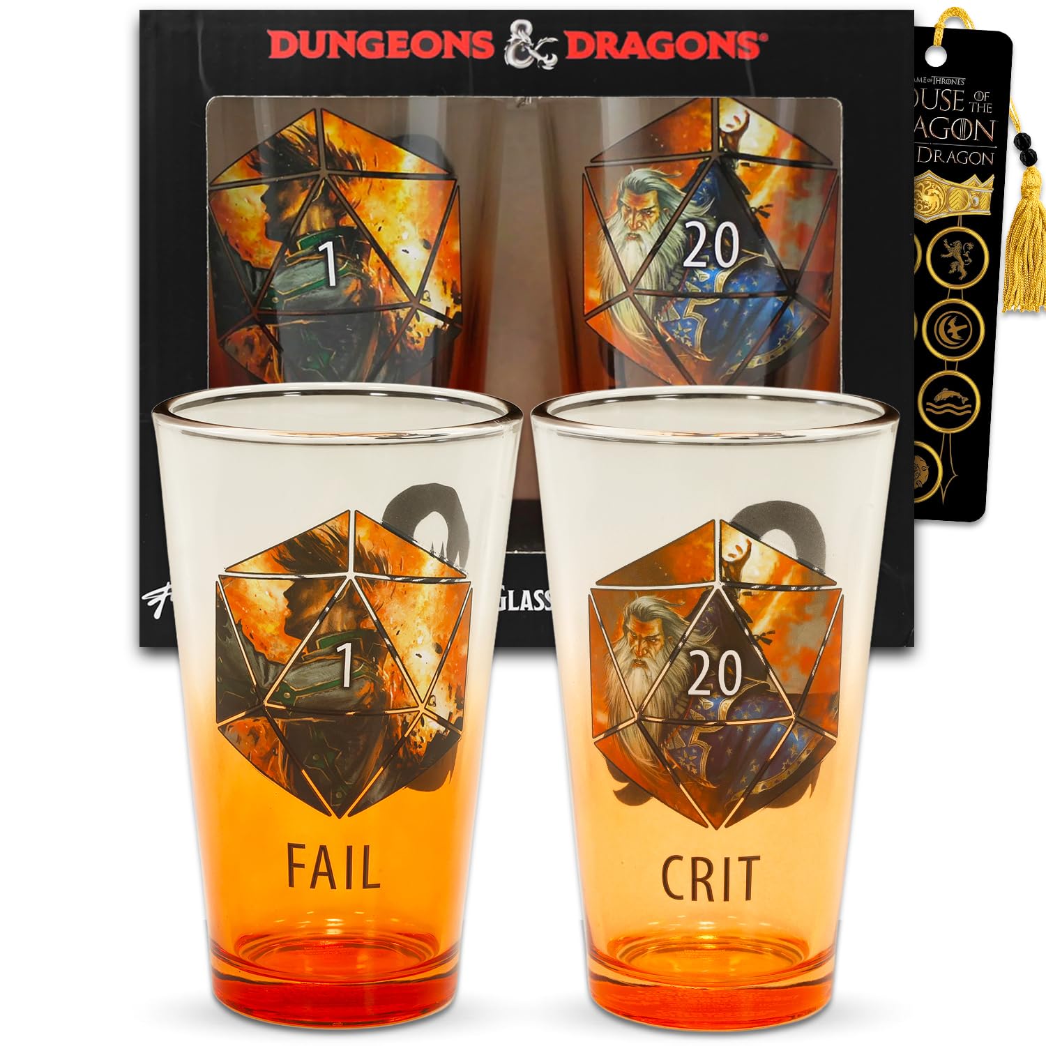 Dungeons and Dragons Glassware for Adults - Bundle with 2 Pack 16 Oz Drinking Glasses Plu…