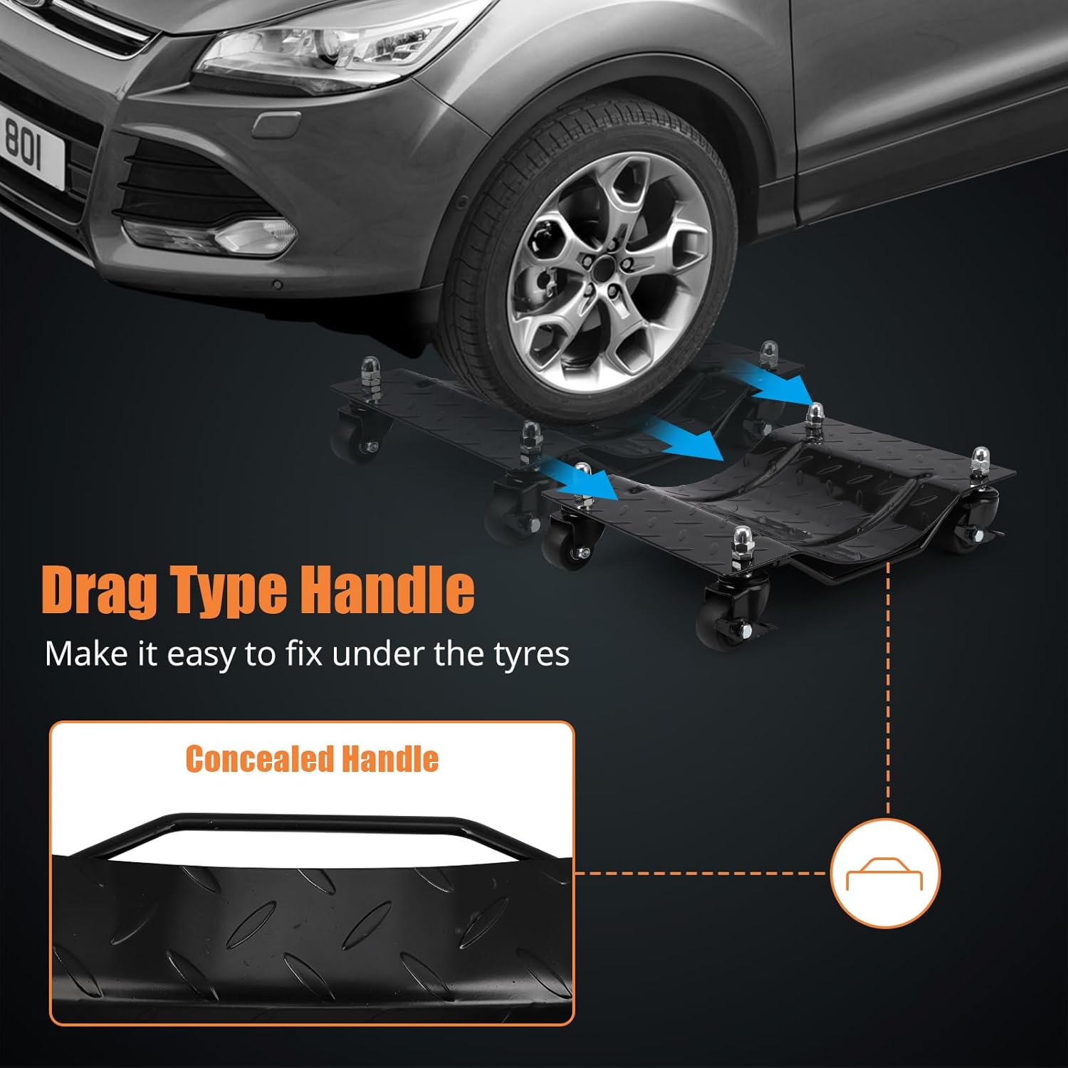 Towallmark Car Dolly 4 Pack [Upgraded] With Nylon Wheels, 6000lbs Load Bearing, 360 Rotational Wheel for Moving Cars, Trucks, Trailers, Motorcycles, Black