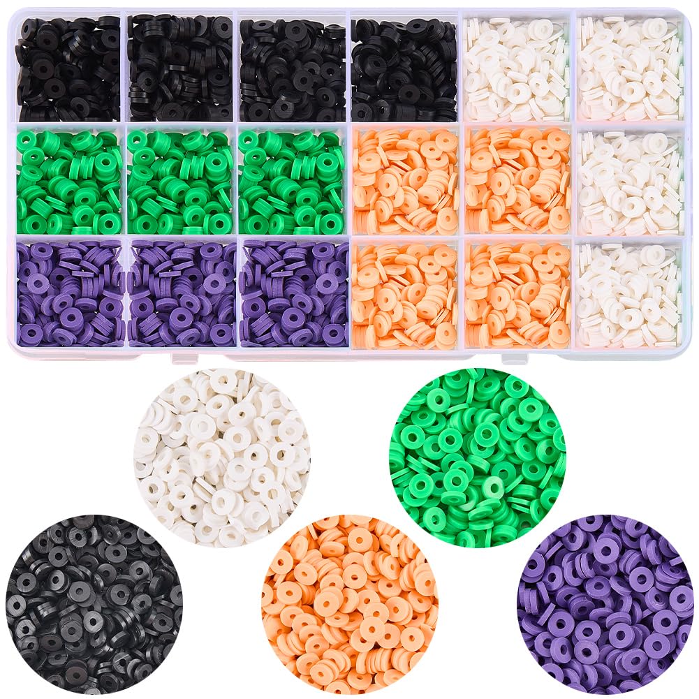SUNNYCLUE 3500pcs Halloween Heishi Clay Beads Flat Round Polymer Clay Beads