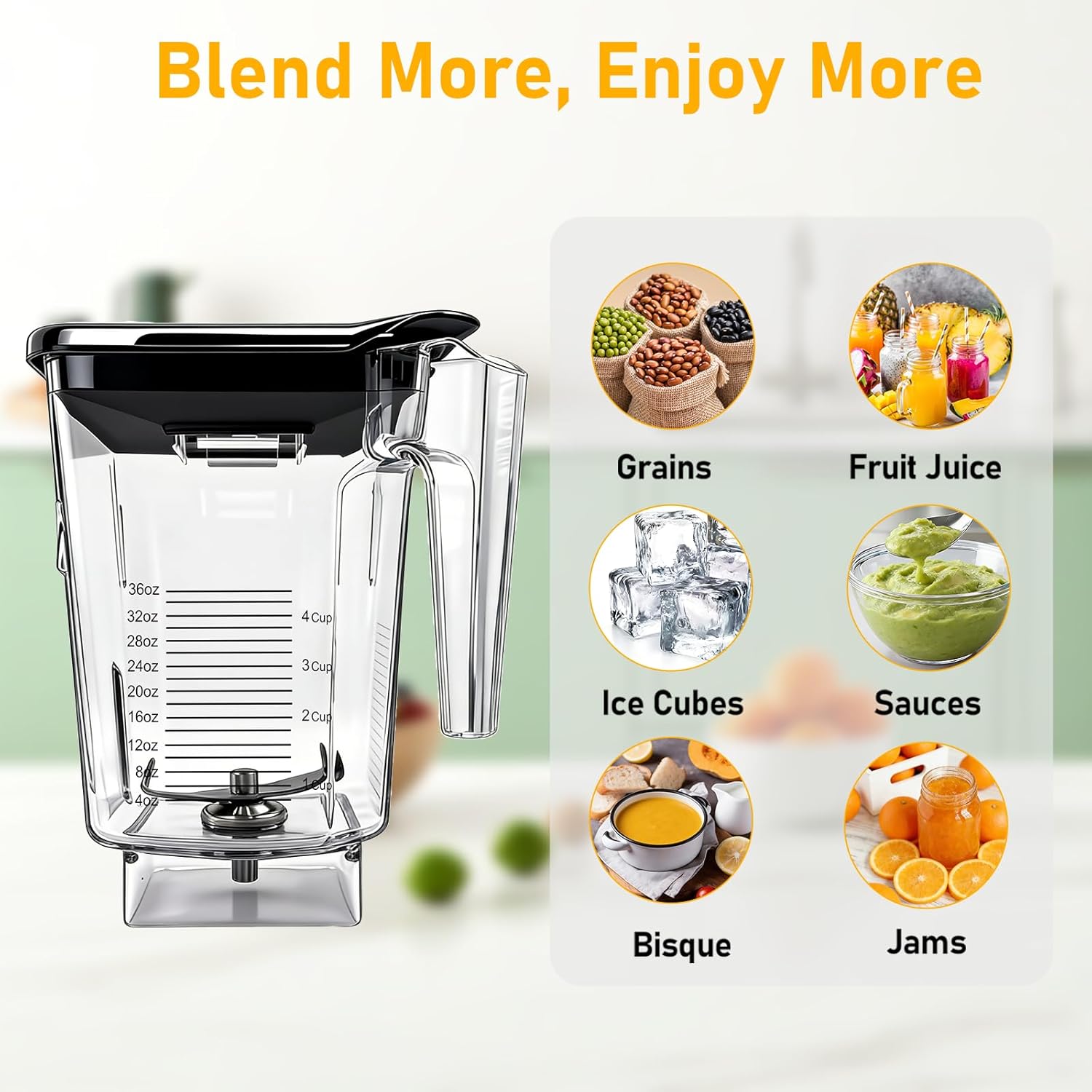 For Blendtec Wildside+ Jar- Four-Sided Replacement Blender Pitcher Cup - Compatible with Classic/Designer/Professional/Commercial Series Container-36 oz Blending Capacity