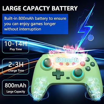 SZYUYU Switch Controller for Nintendo Switch, Switch Pro/OLED/Lite/PC | Switch Controller with 7 Colors LED Light/3-level TURBO Adjustable,4-Speed Dual Vibration, Wake Up, 6-Gyro Axis Motion, Green