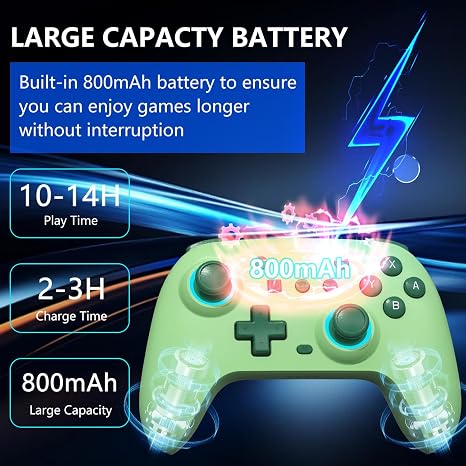 SZYUYU Switch Controller for Nintendo Switch, Switch Pro/OLED/Lite/PC | Switch Controller with 7 Colors LED Light/3-level TURBO Adjustable,4-Speed Dual Vibration, Wake Up, 6-Gyro Axis Motion, Green