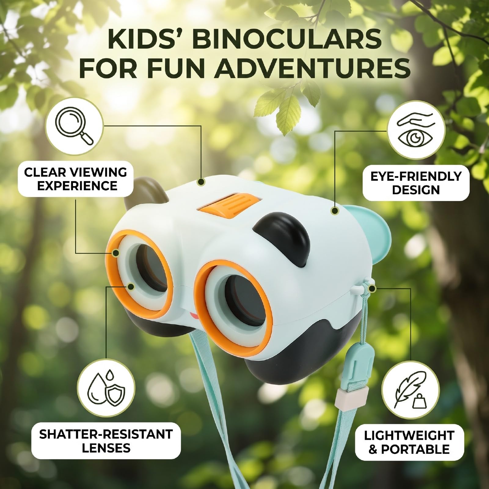 RiToEasysports Binocolo, Design Panda Per Bambini, Per Attività All'Aperto