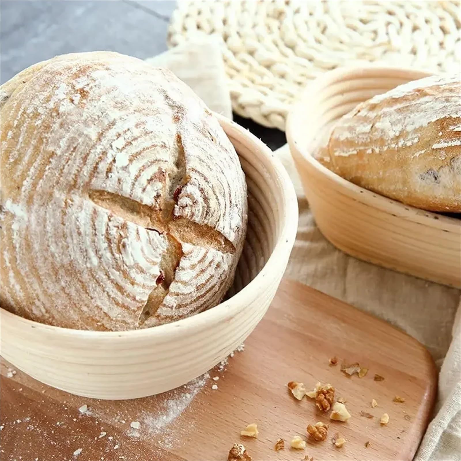 Cesta de mimbre Natural a prueba pan, cuenco hecho a mano for hornear, fermentación masa, cesta fermentada Para Pan(Round 25X8.5cm)