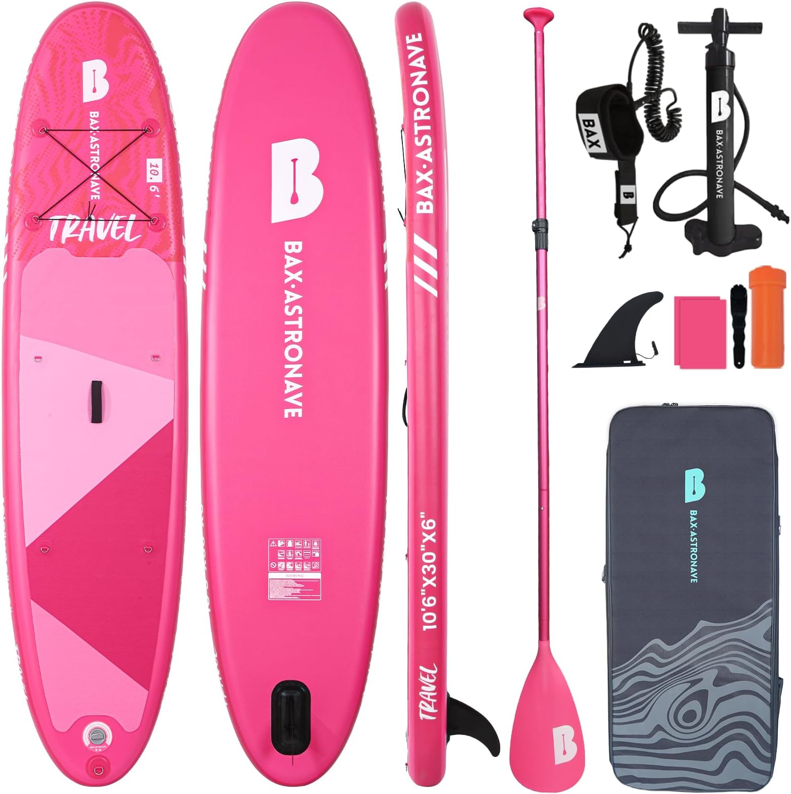 BAX ASTRONAVE Premium Inflatable Stand Up Paddle Board 10.6ft Stable SUP Paddle Boards For Adults With Durable Paddle Board Accessories Rucksack Hand Pump Adjustable Paddle Leash (Pink)