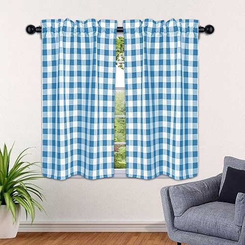 SEEYE Cortinas de cocina de estilo rural de búfalo a cuadros Cortinas con niveles para ventanas filtrantes de luz, bolsillo para barra, aislamiento