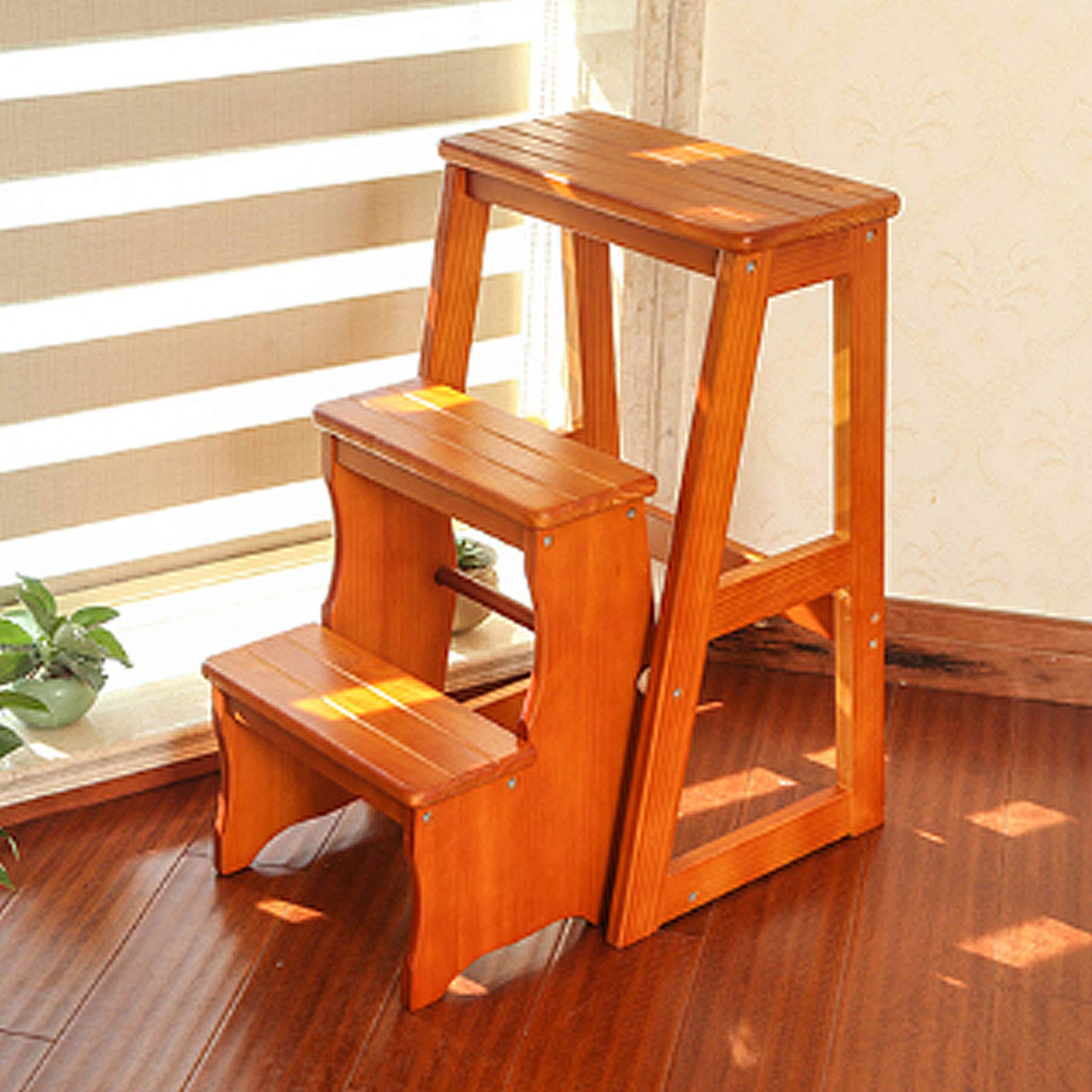 Escabeau en bois 3 étapes pliable pour plantes et étagère de salon