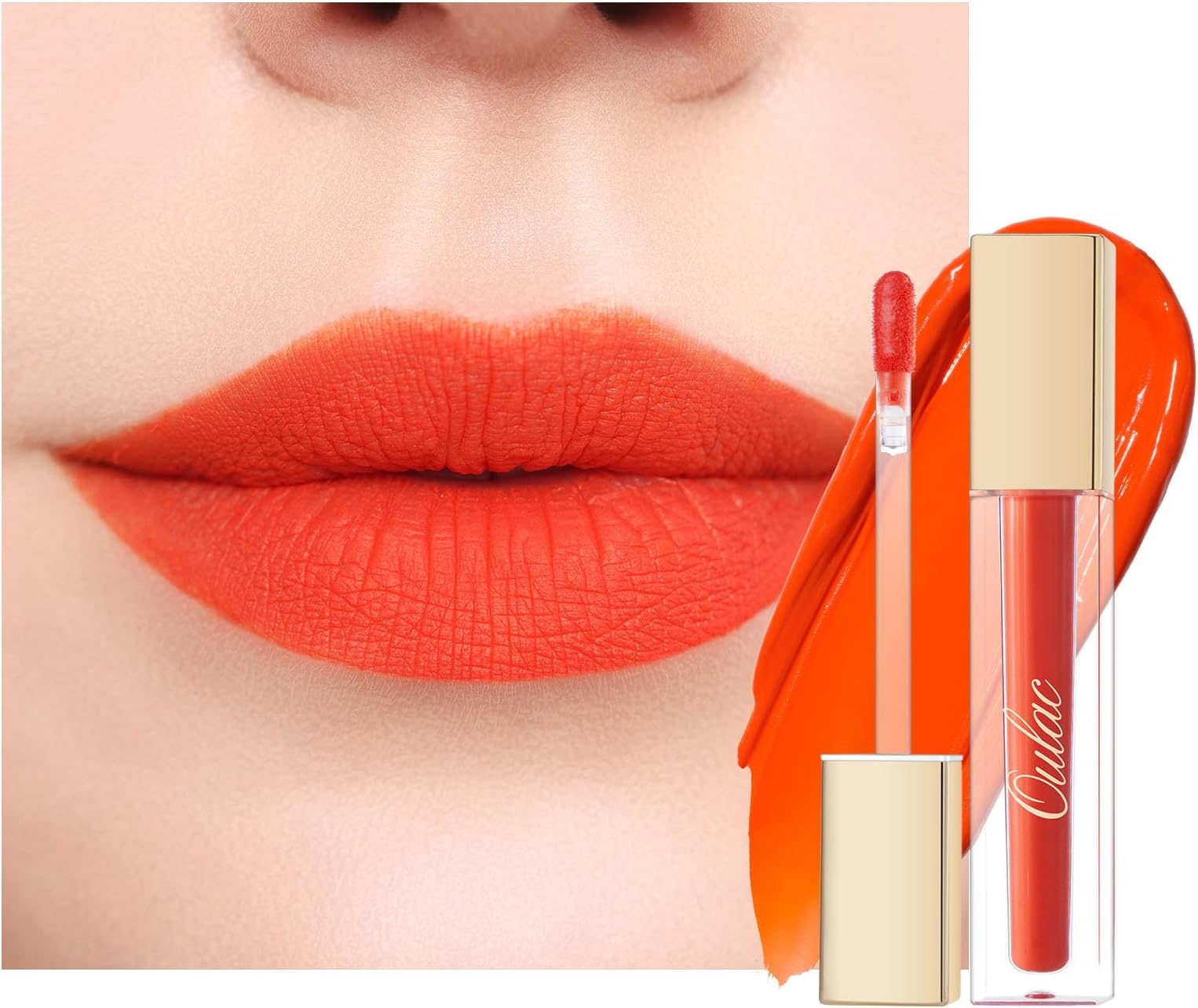 – Matte Liquid Orange Lipstick for Women - High Impact Colour Lip Stain Waterproof & Long Lasting Lip Tint with Vitamin E & Rose Oil, Vegan, Coral Red M07