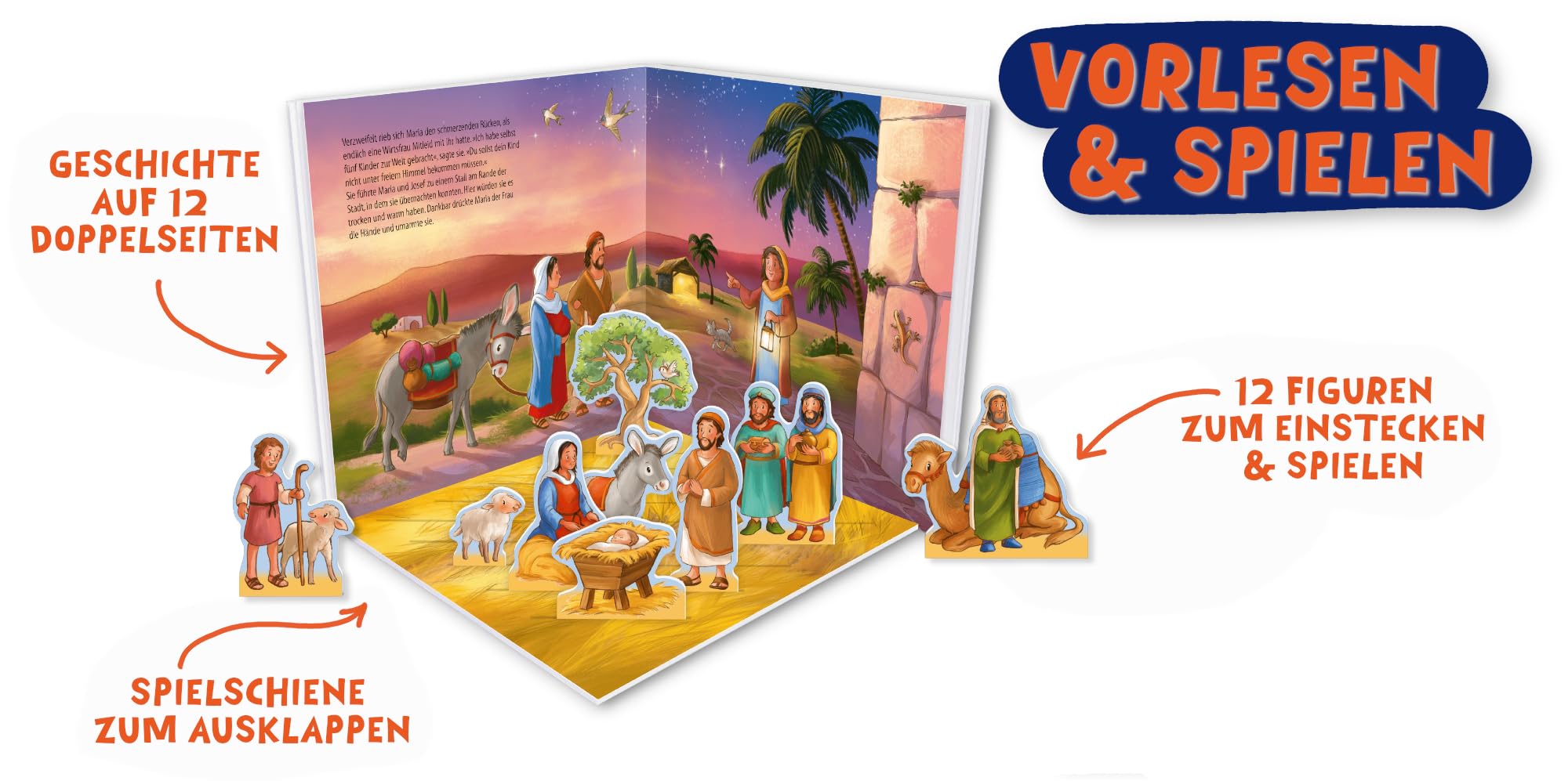 Die Weihnachtsgeschichte: Bilderbuch mit 12 Spielfiguren zu Weihnachten