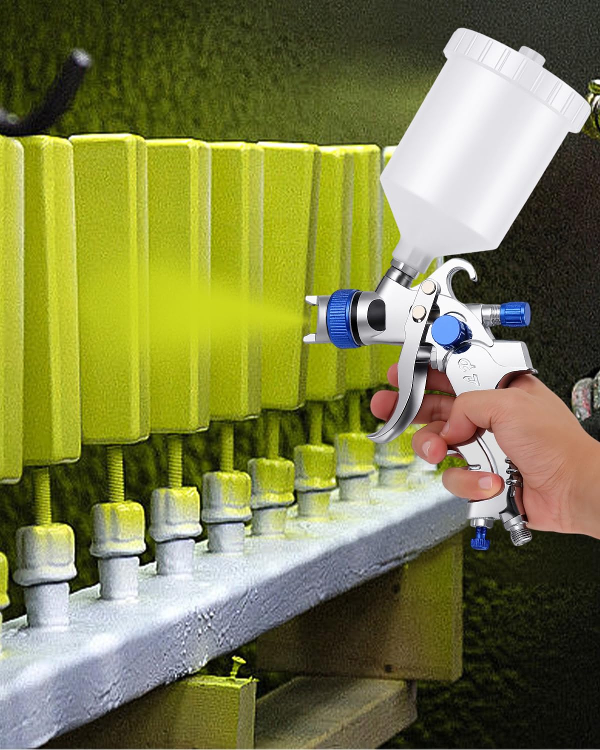 HVLP Pistola de Pintura Profesional, Pistola Pulverizadora de Pintura, Recipiente de Pintura 600 ml, 3 boquillas 1,4mm 1,7mm 2,0mm, Alimentación por Gravedad Pistola Rociadora para Automóviles, Techos