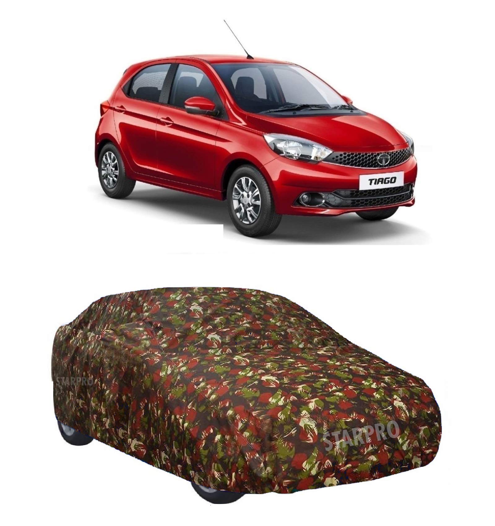 ABORDABLE UV Proof All Weather Car Cover Compatible with Tata Tiago Water Resistant Car Cover (Military Color with Mirror)