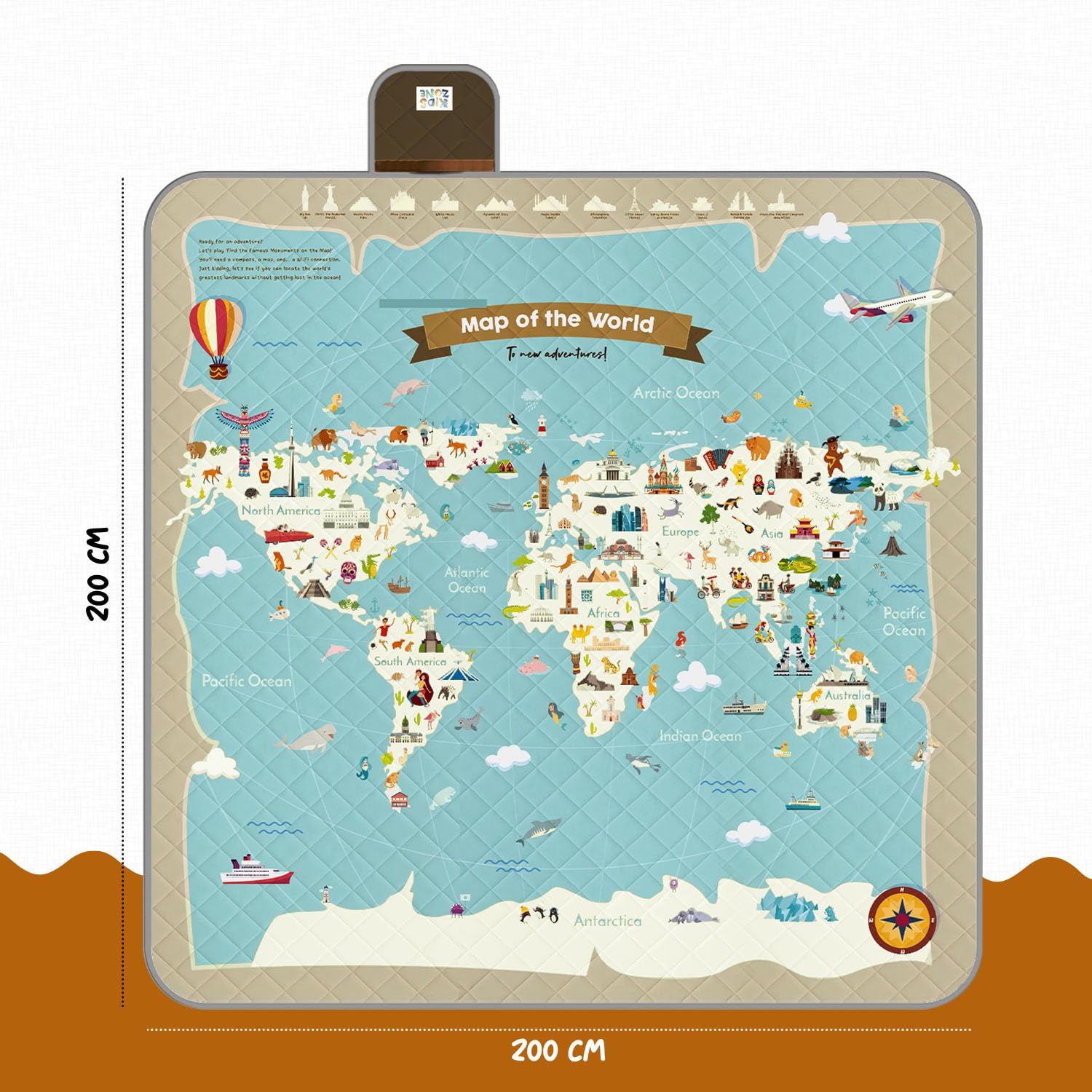PERLETTI Coperta Pic Nic Impermeabile Bambini 200x200 cm Telo Picnic Grande da Campeggio Spiaggia Pieghevole