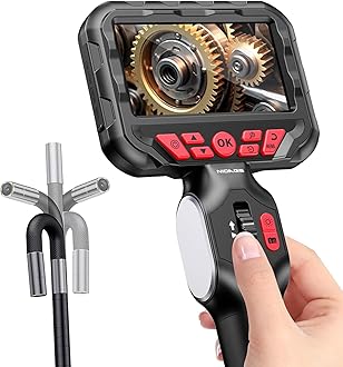 NIDAGE Two-Way Articulating Endoscope Camera with Light, Industrial Borescope with 0.24in Articulated Snake Inspection Camera, Flexible Fiber Optic Scope Cam for Automotive Aircraft Mechanics, 5.2FT