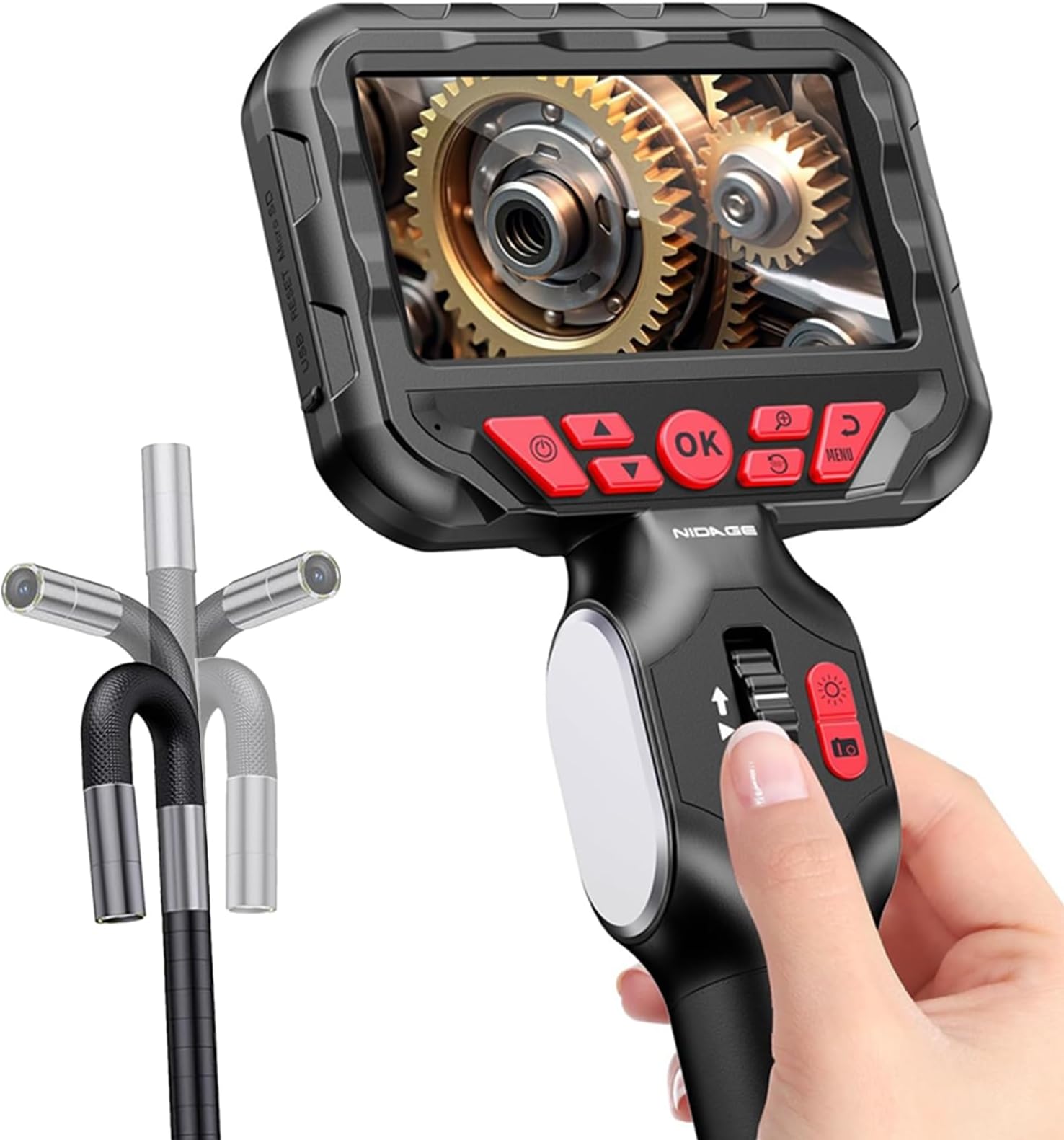 Two-Way Articulating Endoscope Camera with Light, Industrial Borescope with 0.24in Articulated Snake Inspection Camera, Flexible Fiber Optic Scope Cam for Automotive Aircraft Mechanics, 5.2FT