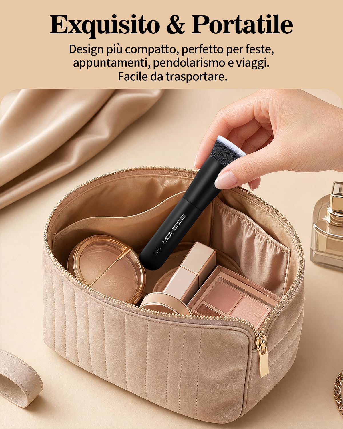 EIGSHOW Pennello da fondotinta da viaggio, pennello Kabuki premium formato tasca per fondotinta liquido, crema e polvere e correttore, con setole vegane ultra morbide e dense (Nero opaco)