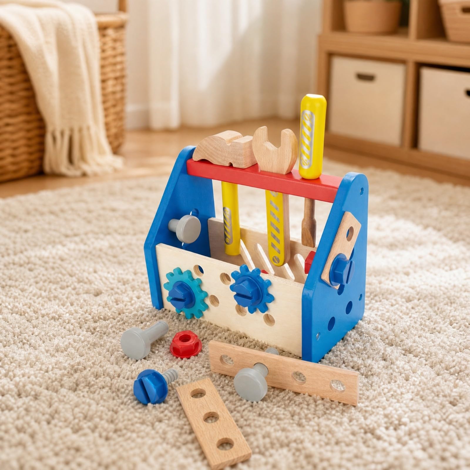 predolo Officina Finta in Legno Educativo Giocattolo di Attrezzi in Legno Interattivo Gioco di Abilità con Attrezzi per Bambini Piccoli, Stile C