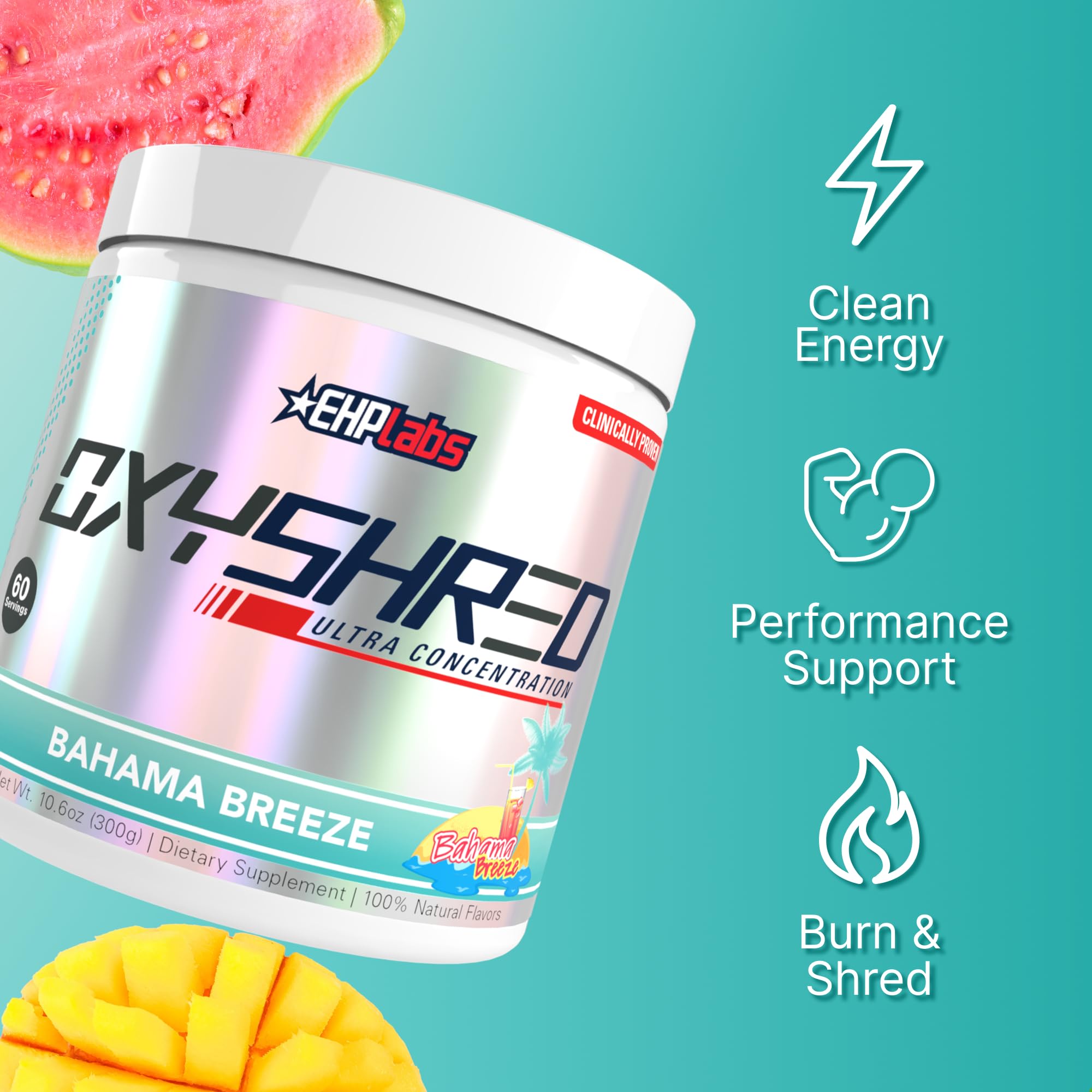 EHP Labs OxyShred Pre Workout Powder - Preworkout Powder with L Glutamine & Acetyl L Carnitine, Energy Boost Drink - Bahama Breeze/Beach, 60 Servings — Amazon image 4
