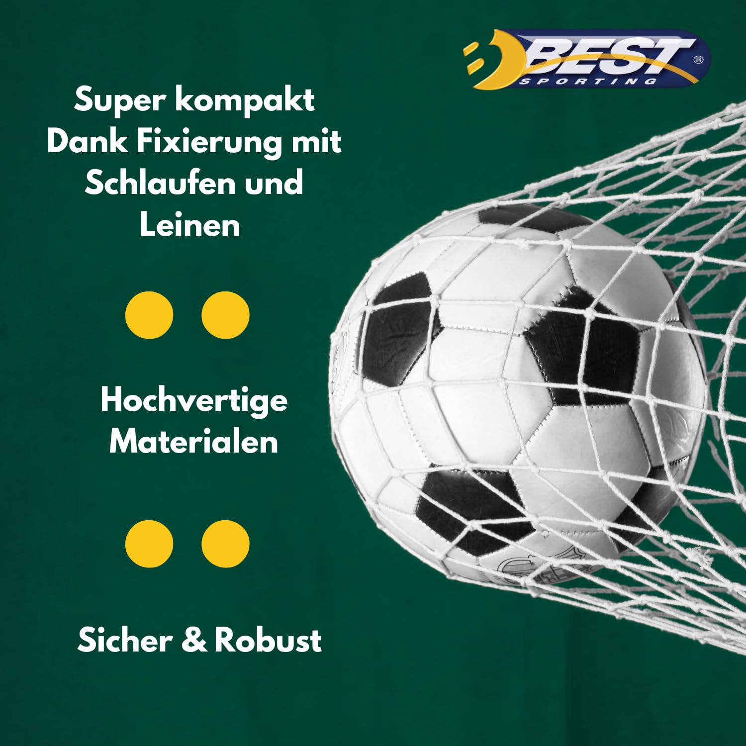 BEST SPORTING Fußballtor Tornetz Grau/Weiß, Passend für 180 x 120 x 60 cm, Fussball Tornetz mit Best Sporting Logo, Kein Aufbau Nötig, Wetterbeständig, Robust und Sicher
