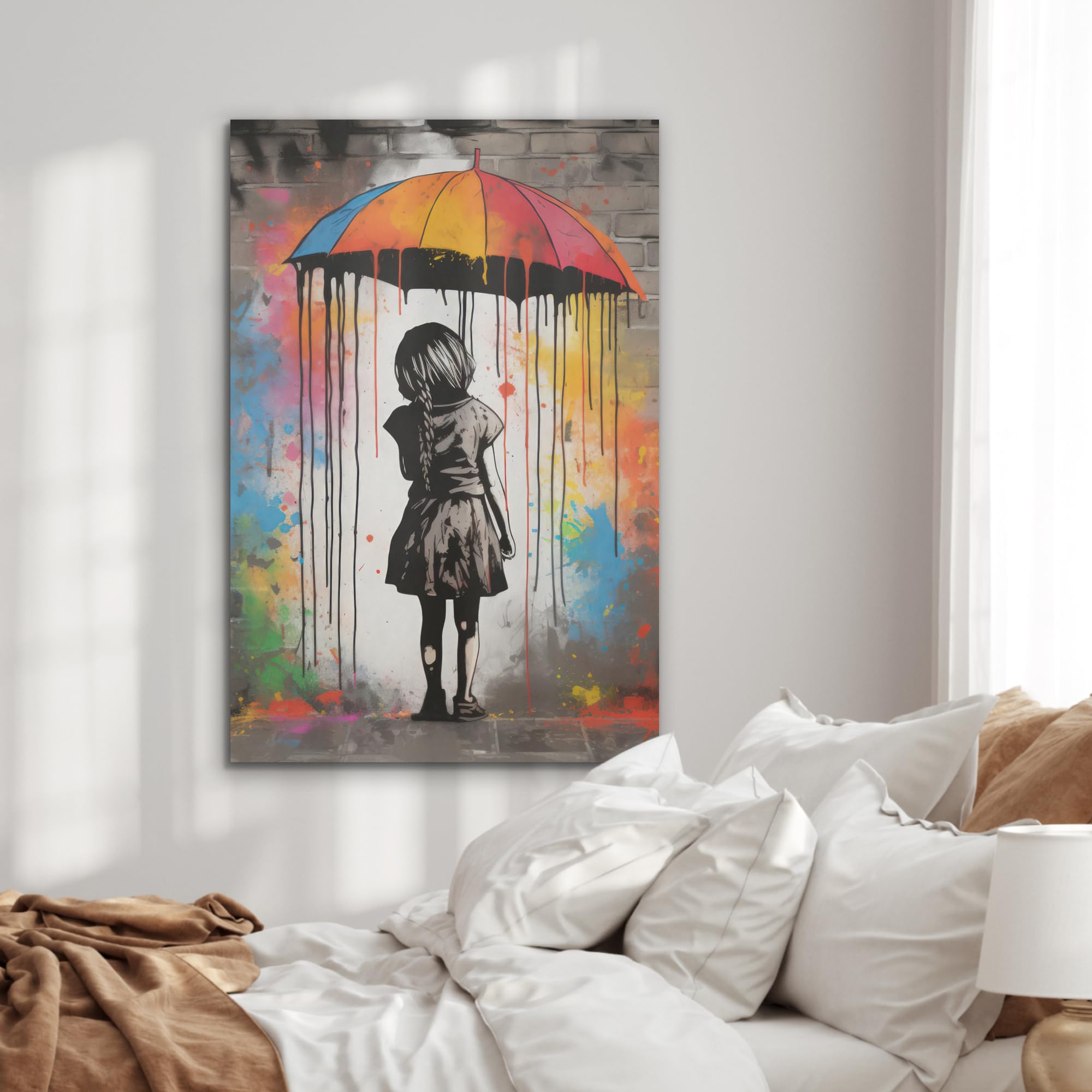 MuchoWow© Décoration en Feutre Murale Design 60x90 cm Élément Déco Chambre Salon Maison Cuisine Moderne Fille - Art - Parapluie - Graffiti - Couleurs - Mur